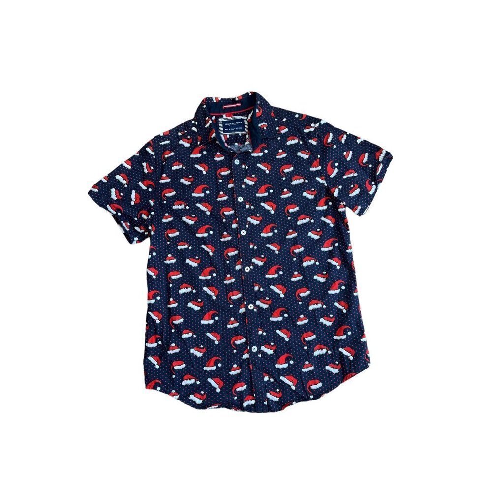 Denim & Flower Men's Santa Hat Short Sleeves Color Navy Blue Size S